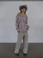 SETUPEXE HAIRY V-NECK HOODIE / LILAC