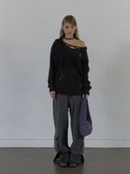 SETUPEXE HAIRY V-NECK HOODIE / BLACK