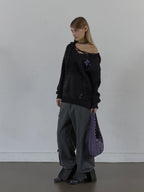 SETUPEXE HAIRY V-NECK HOODIE / BLACK