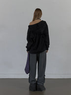 SETUPEXE HAIRY V-NECK HOODIE / BLACK