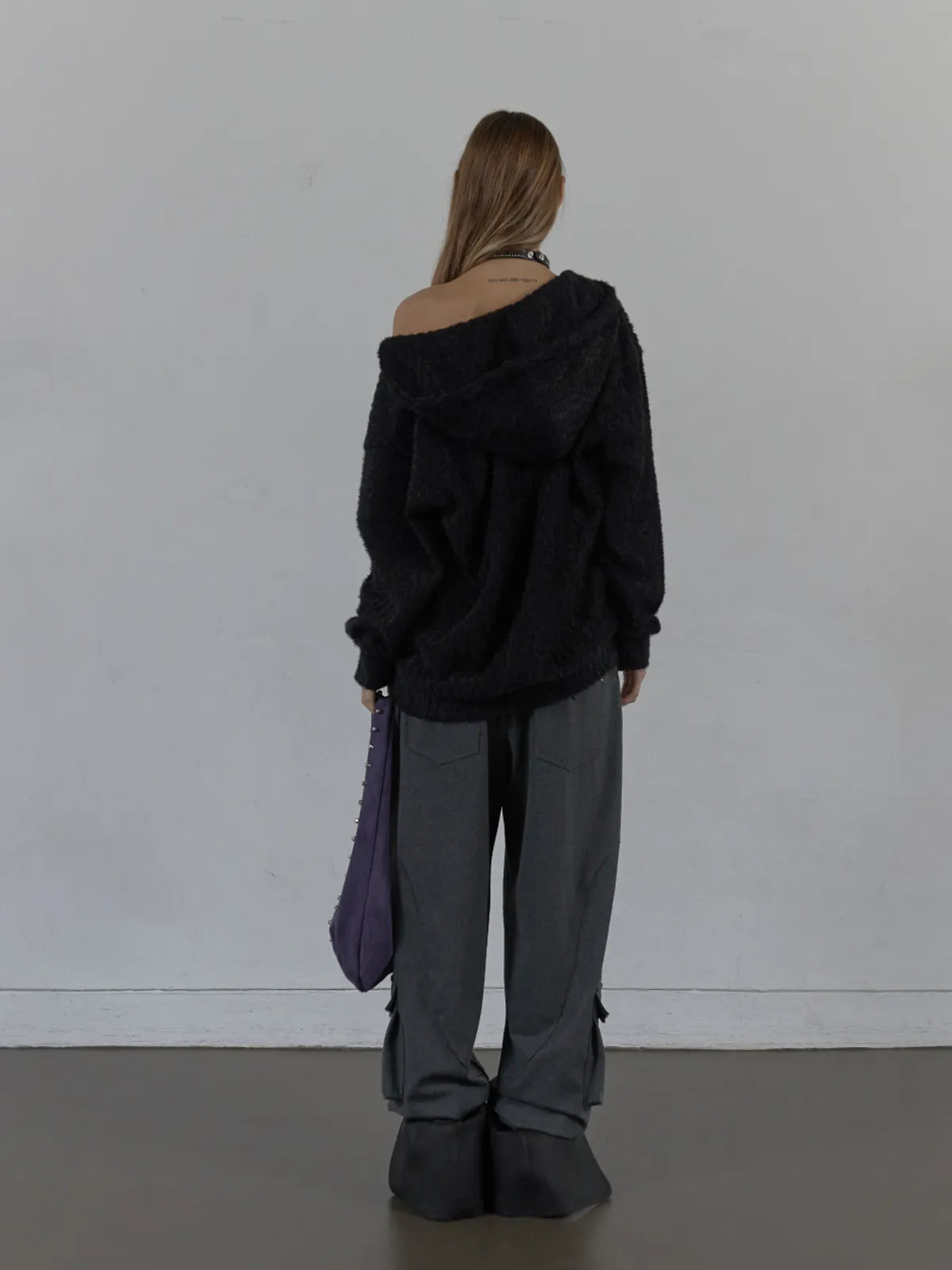 SETUPEXE HAIRY V-NECK HOODIE / BLACK
