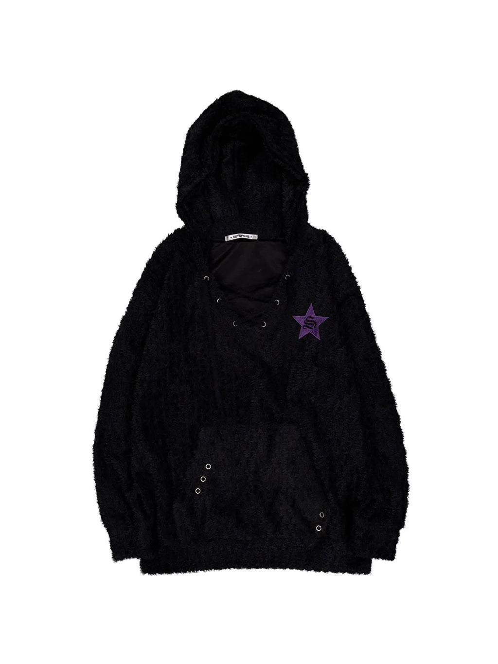 SETUPEXE HAIRY V-NECK HOODIE / BLACK