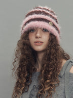 2WAY EAR FLAP BEANIE STRIPE PINK MIX
