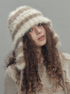 2WAY EAR FLAP BEANIE STRIPE BEIGE MIX