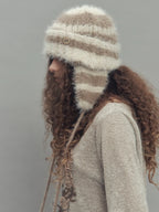 2WAY EAR FLAP BEANIE STRIPE BEIGE MIX