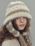2WAY EAR FLAP BEANIE STRIPE BEIGE MIX