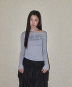 LETERIE LETTERING OFF-SHOULDER TIE LONG SLEEVE_GREY