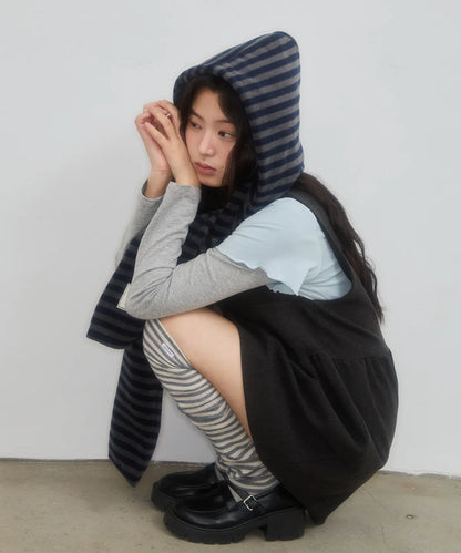 STRIPE HOOD MUFFLER_NAVY
