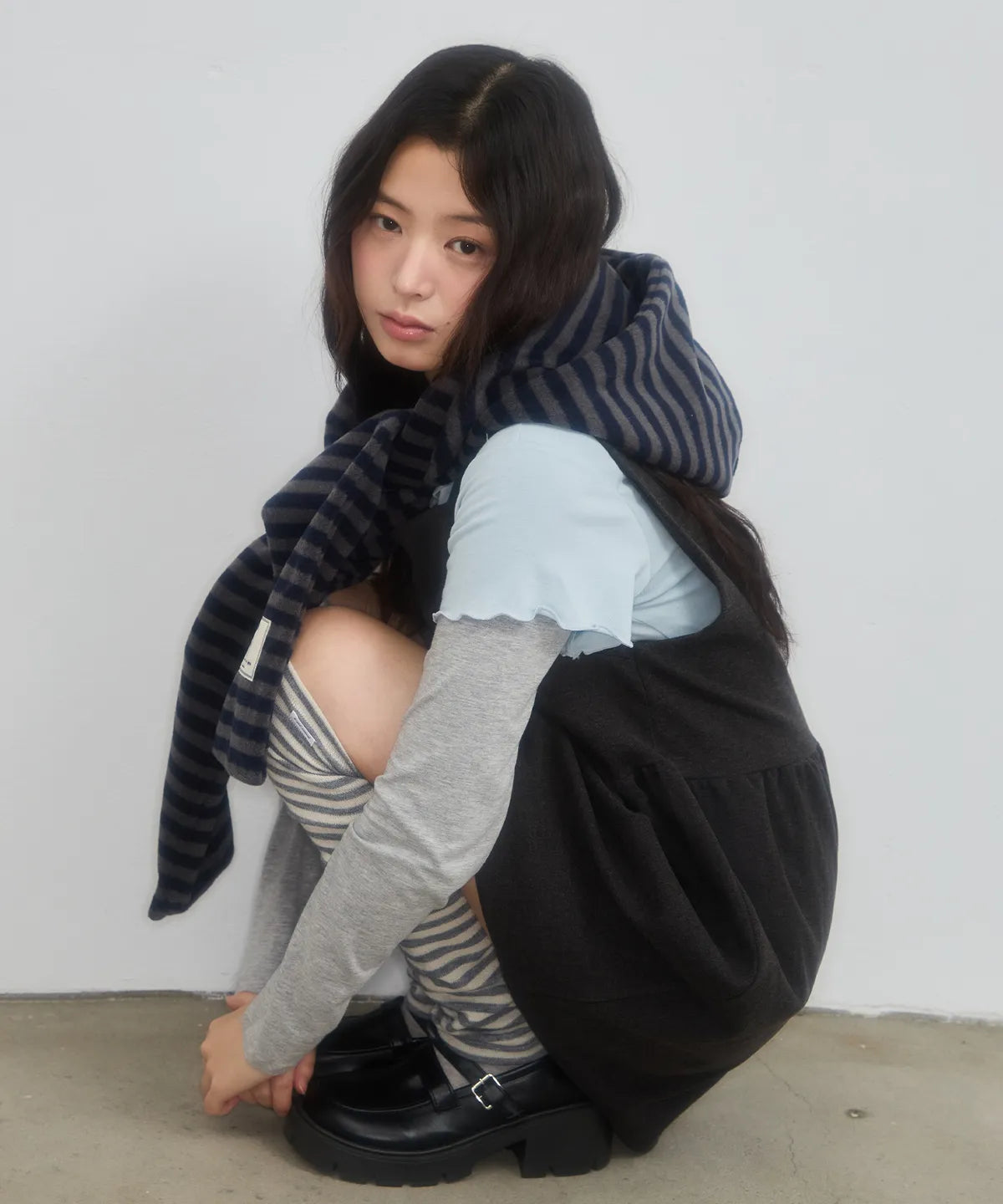 STRIPE HOOD MUFFLER_NAVY