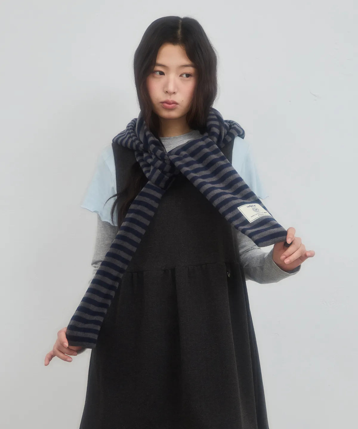 STRIPE HOOD MUFFLER_NAVY