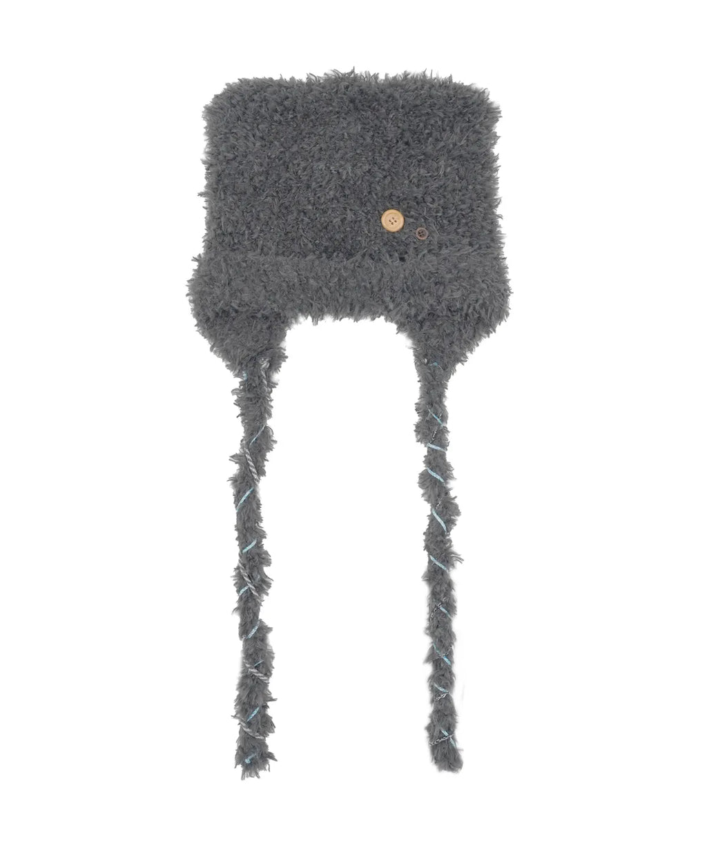 MIX STRAP FLUFFY CAT BEANIE_CHARCOAL