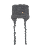 MIX STRAP FLUFFY CAT BEANIE_CHARCOAL