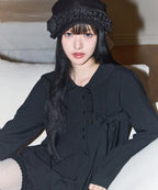 [illigo] RIBBON PLEATS BLOUSE_BLACK