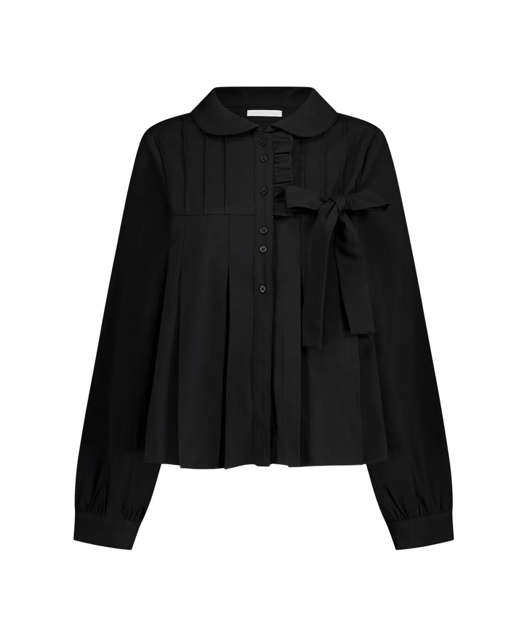 [illigo] RIBBON PLEATS BLOUSE_BLACK
