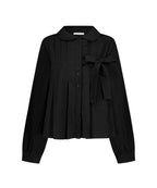 [illigo] RIBBON PLEATS BLOUSE_BLACK