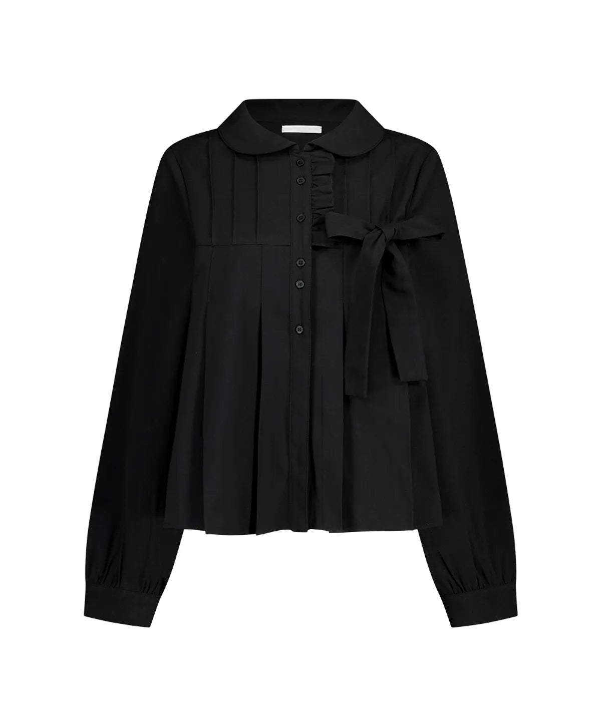 [illigo] RIBBON PLEATS BLOUSE_BLACK