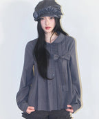 [illigo] RIBBON PLEATS BLOUSE_GREY