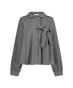 [illigo] RIBBON PLEATS BLOUSE_GREY