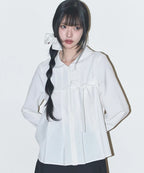 [illigo] RIBBON PLEATS BLOUSE_WHITE