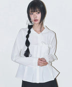 [illigo] RIBBON PLEATS BLOUSE_WHITE