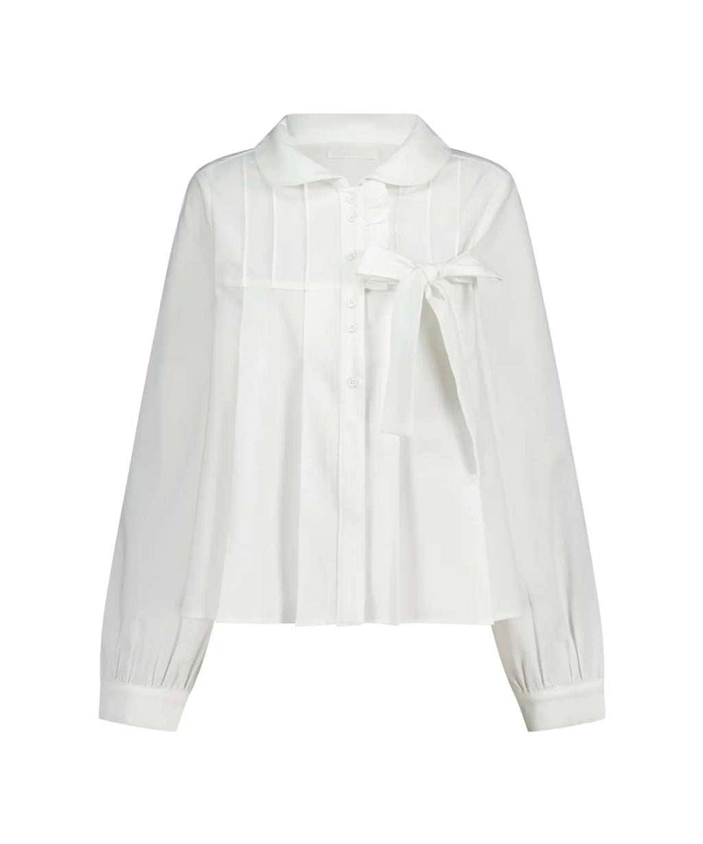 [illigo] RIBBON PLEATS BLOUSE_WHITE