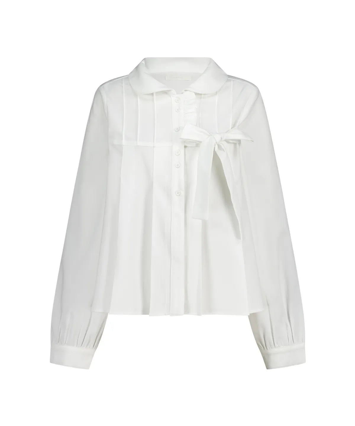 [illigo] RIBBON PLEATS BLOUSE_WHITE