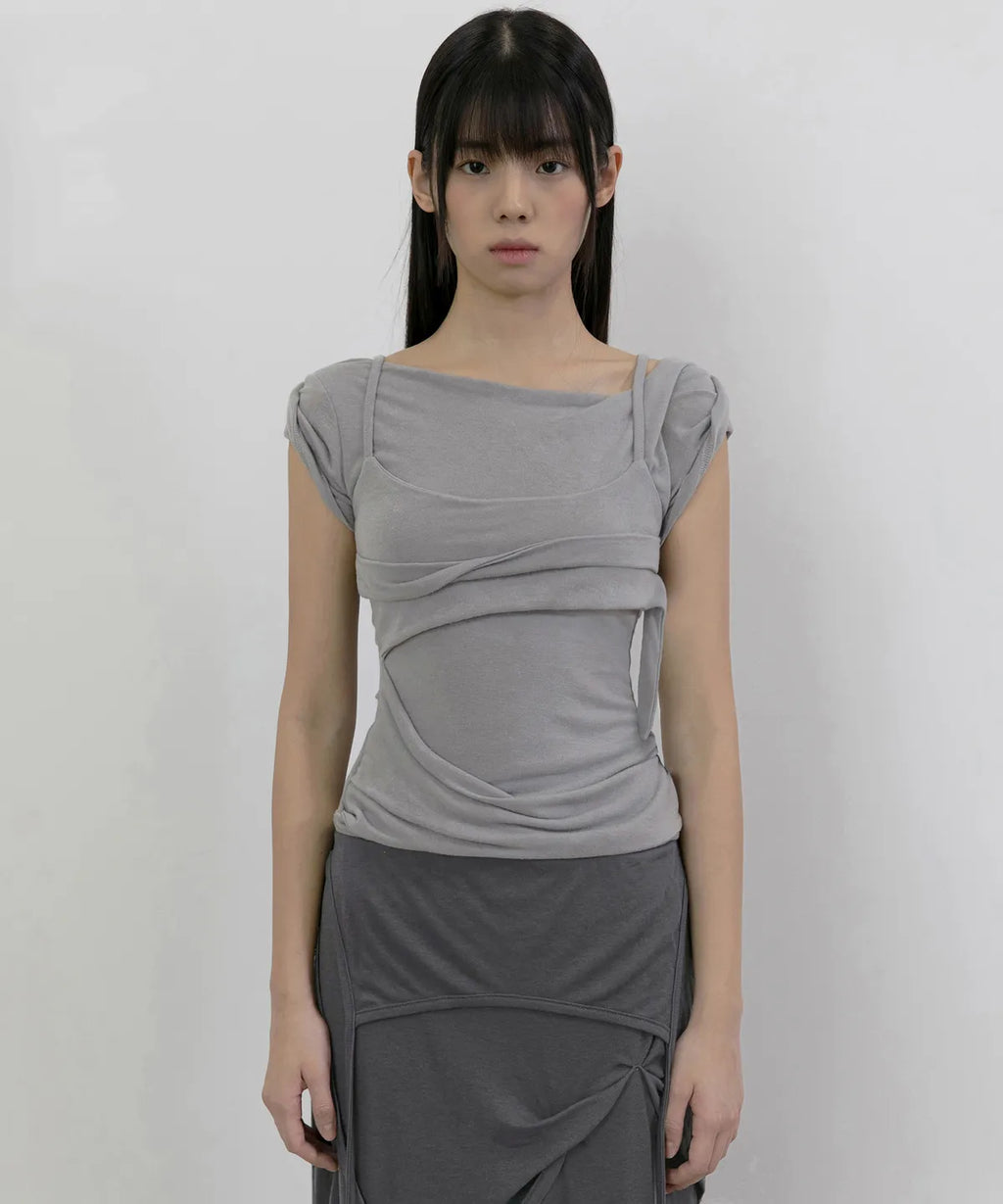 [FLAREUP] LAYERED BUSTIER T-SHIRT_4 COLORS
