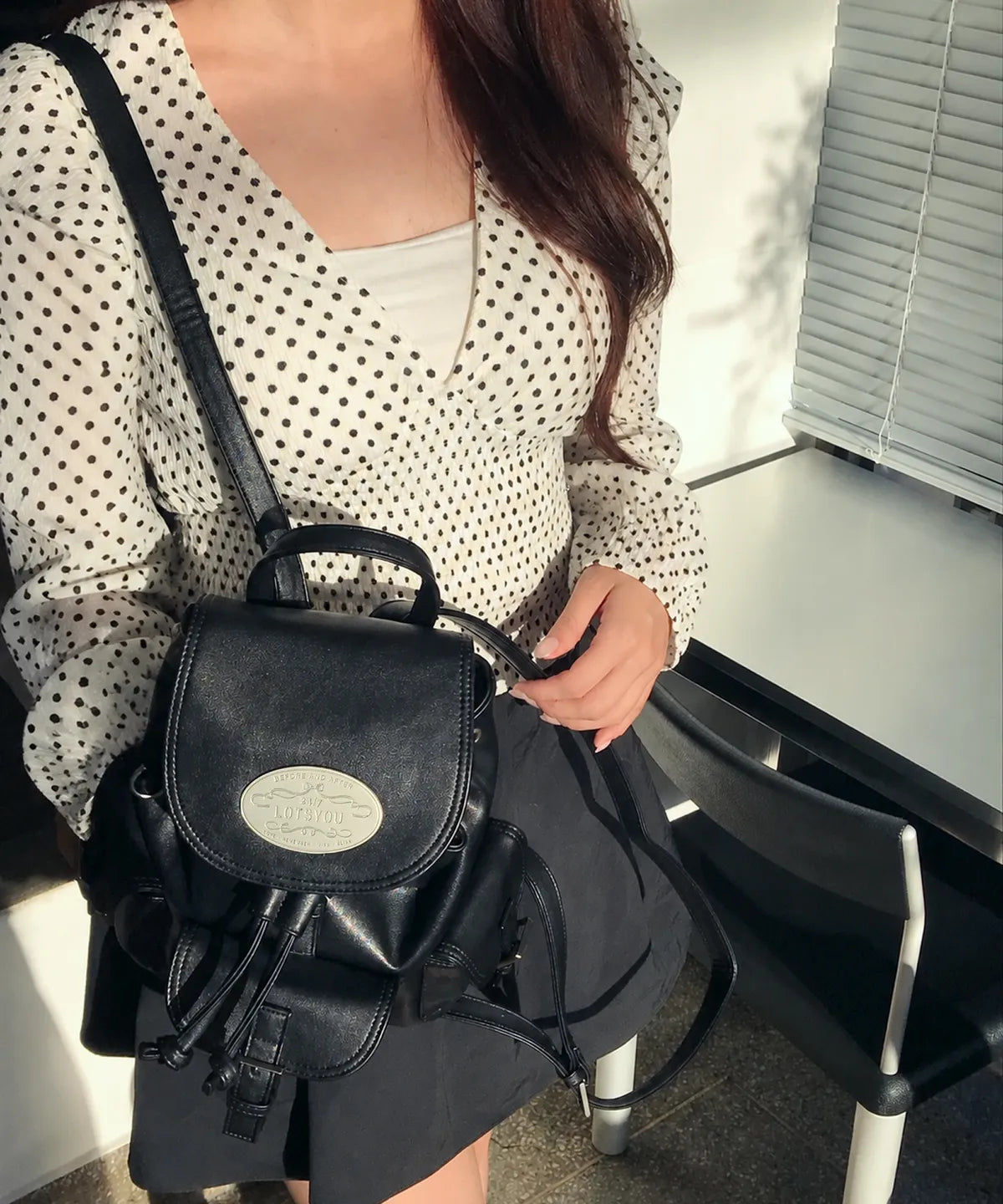 [lotsyou] Nostalgia Chubby ⭐️Non-Twinkle⭐️ Backpack - Leather Black (啞光款)