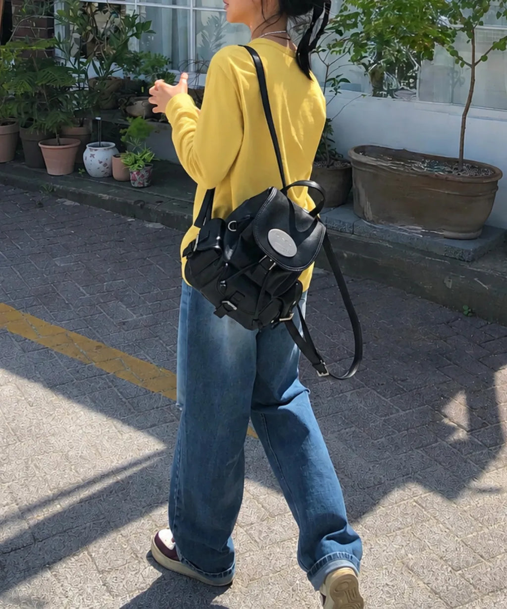 [lotsyou] Nostalgia Chubby ⭐️Non-Twinkle⭐️ Backpack - Leather Black (啞光款)
