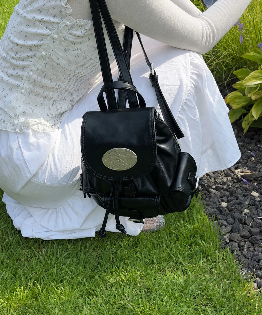 [lotsyou] Nostalgia Chubby ⭐️Twinkle⭐️ Backpack - Leather Black