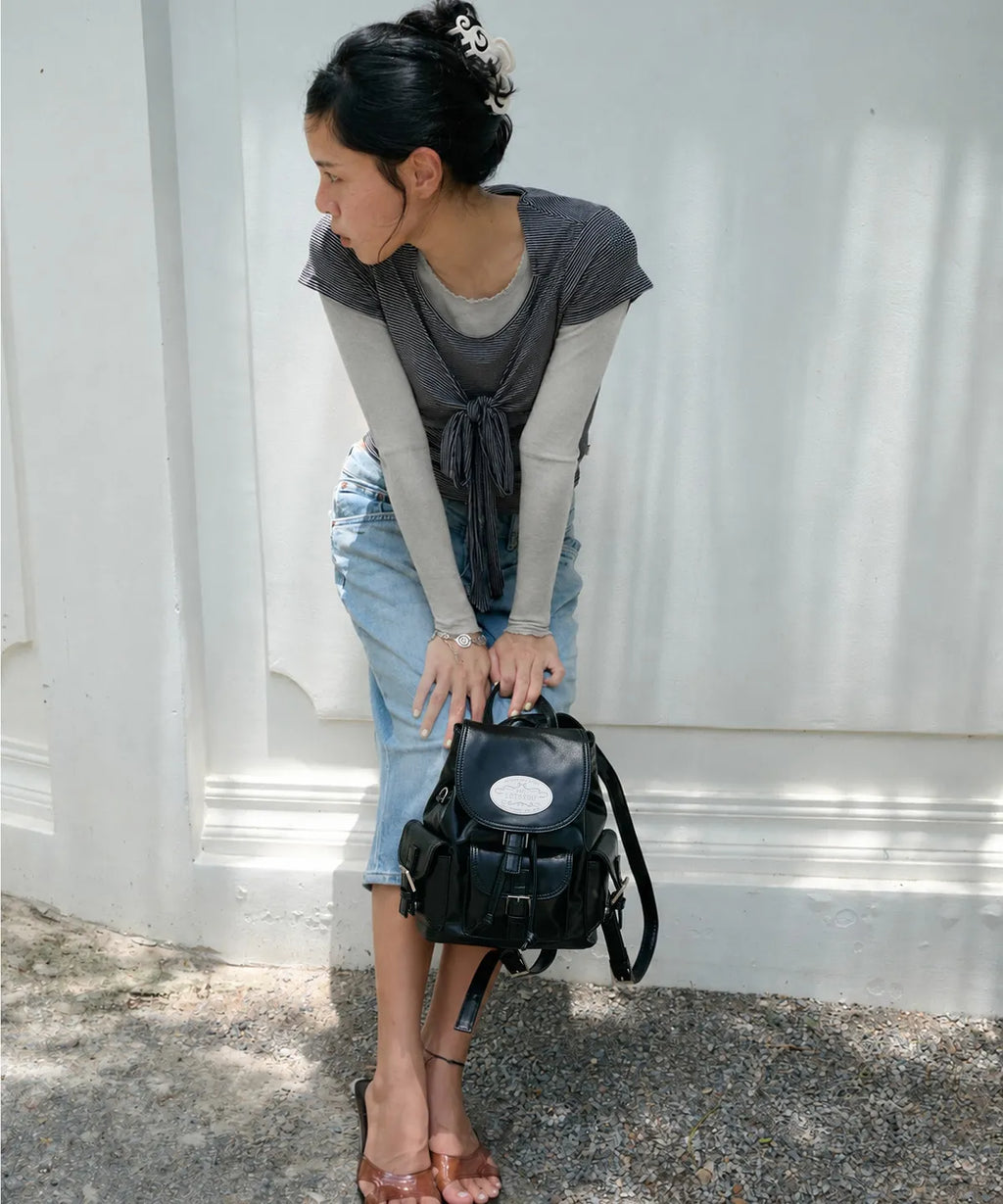 [lotsyou] Nostalgia Chubby ⭐️Twinkle⭐️ Backpack - Leather Black