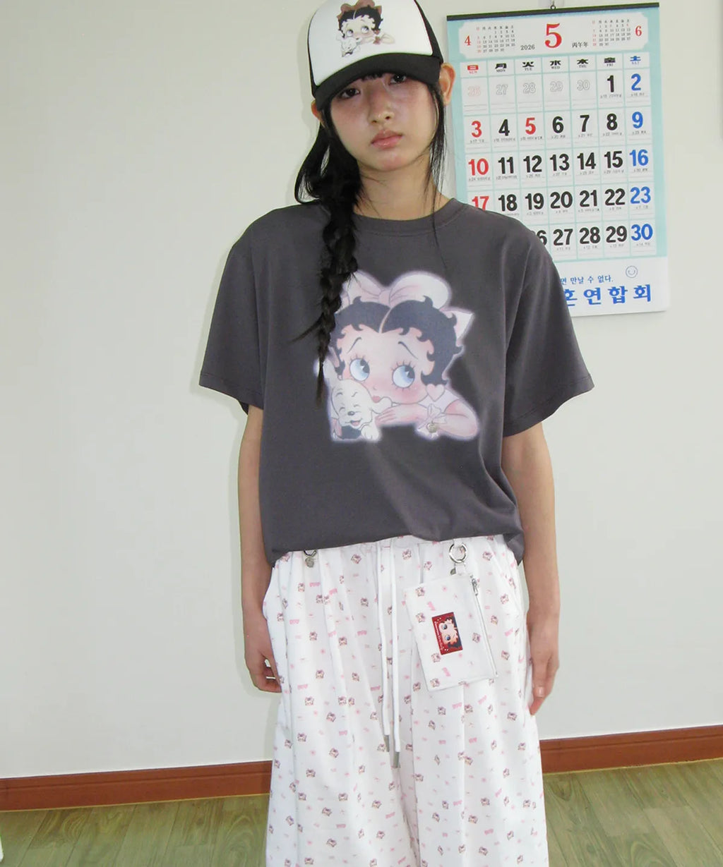 [RONRON] BETTY BOOP RIBBON BASIC FIT T SHIRT_CHARCOAL