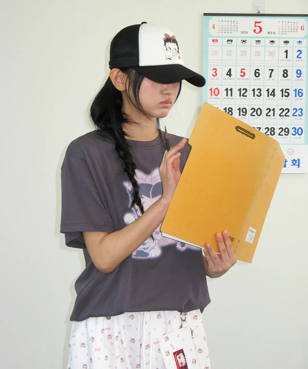 [RONRON] BETTY BOOP RIBBON BASIC FIT T SHIRT_CHARCOAL