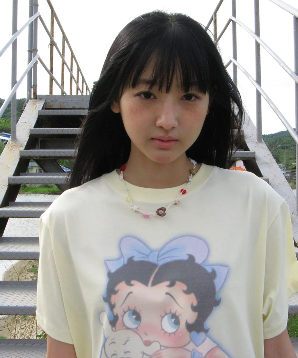 [RONRON] BETTY BOOP RIBBON BASIC FIT T SHIRT_SOFT YELLOW