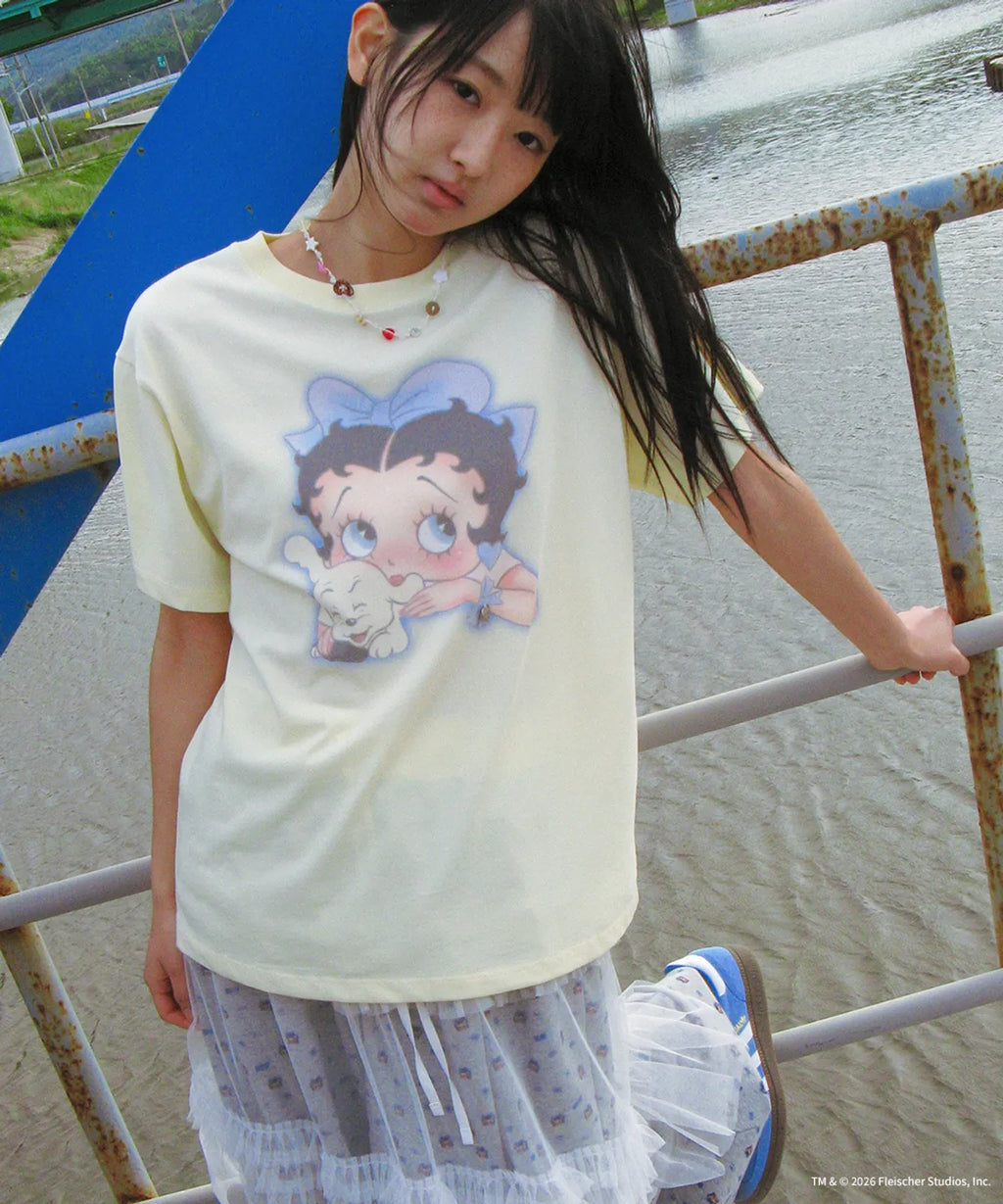 [RONRON] BETTY BOOP RIBBON BASIC FIT T SHIRT_SOFT YELLOW