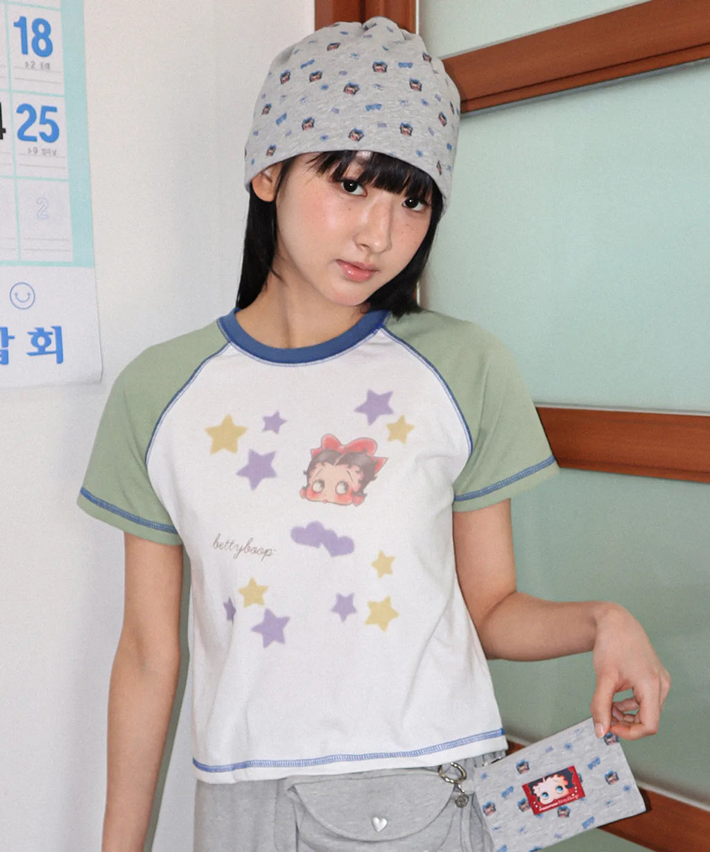 [RONRON] BETTY BOOP MINI STAR STITCH RAGLAN T SHIRT_GREEN