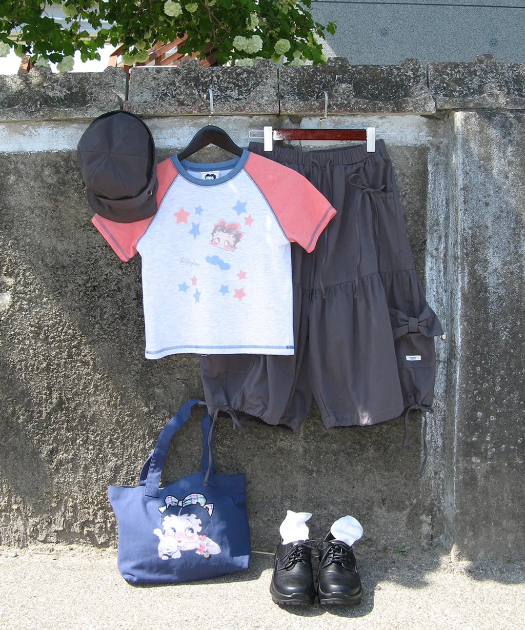 [RONRON] BETTY BOOP MINI STAR STITCH RAGLAN T SHIRT_ORANGE