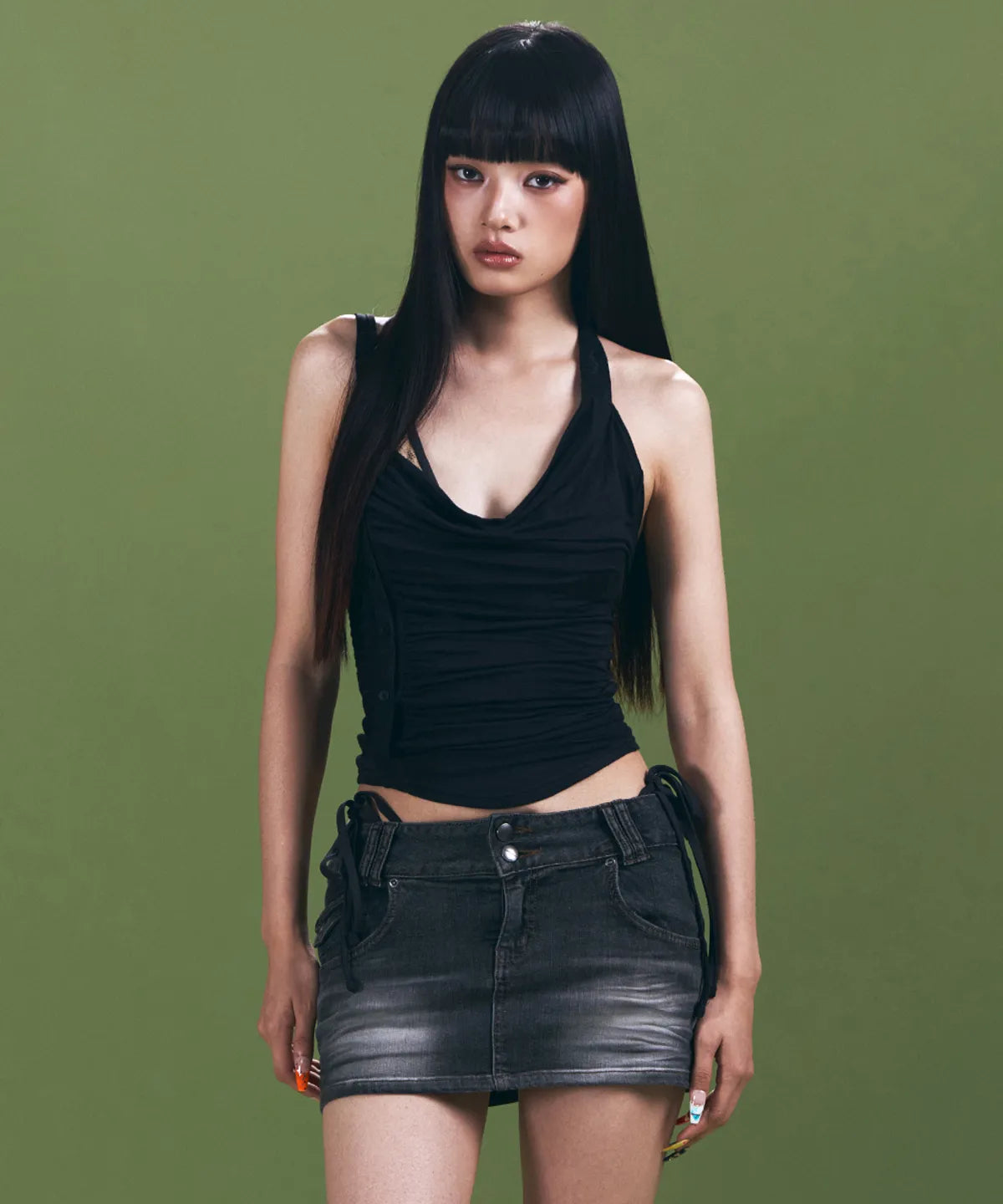 [PLEASNOFOLLOW] HUSH BUTTON HALTER SLEEVELESS TOP_4 COLORS