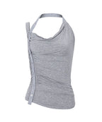 [PLEASNOFOLLOW] HUSH BUTTON HALTER SLEEVELESS TOP_4 COLORS
