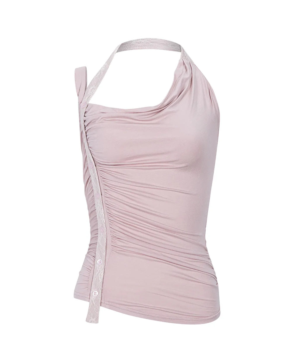 [PLEASNOFOLLOW] HUSH BUTTON HALTER SLEEVELESS TOP_4 COLORS