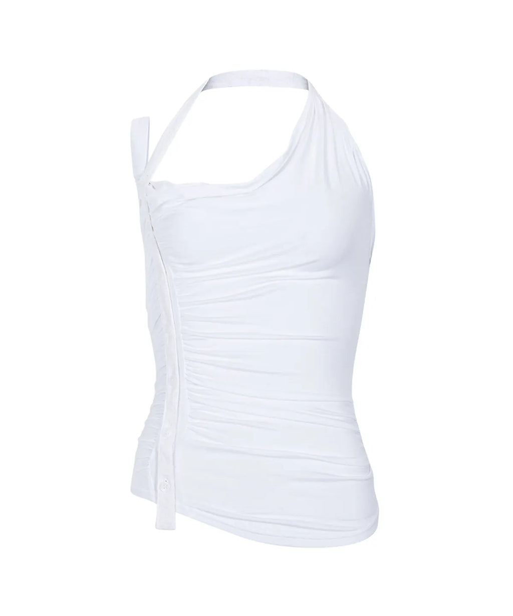[PLEASNOFOLLOW] HUSH BUTTON HALTER SLEEVELESS TOP_4 COLORS