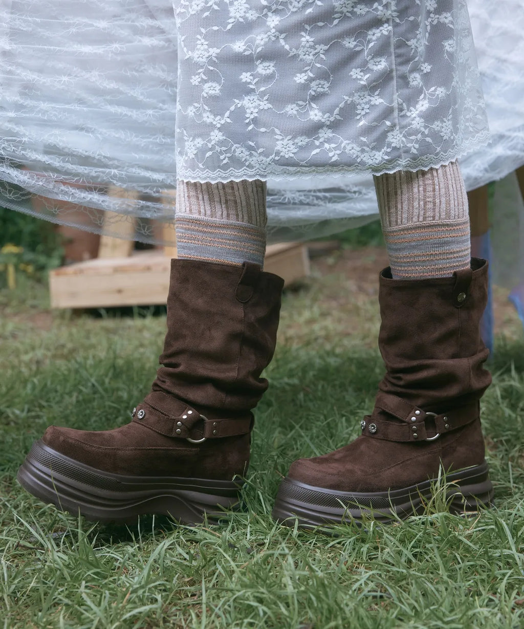 [OTZ] 3300 Slouch Platform Boots - Suede Brown