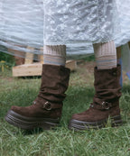 [OTZ] 3300 Slouch Platform Boots - Suede Brown