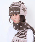 [video jockey] Vikey Star Knit Earflap Beanie - 3colors