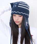 [video jockey] Vikey Star Knit Earflap Beanie - 3colors