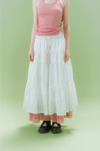 CHECK LONG CANCAN SKIRT (RED)