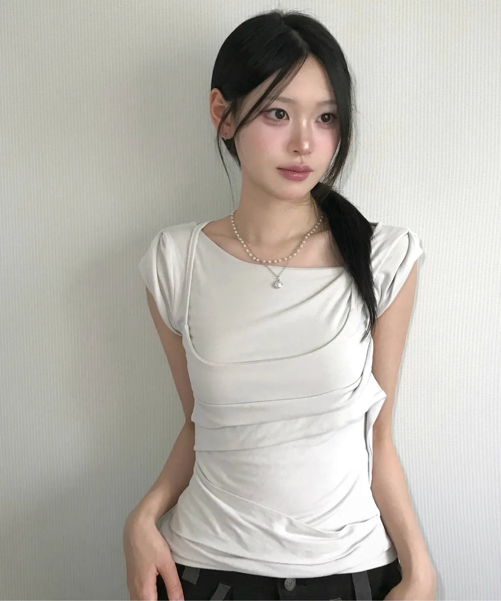 [FLAREUP] LAYERED BUSTIER T-SHIRT_4 COLORS