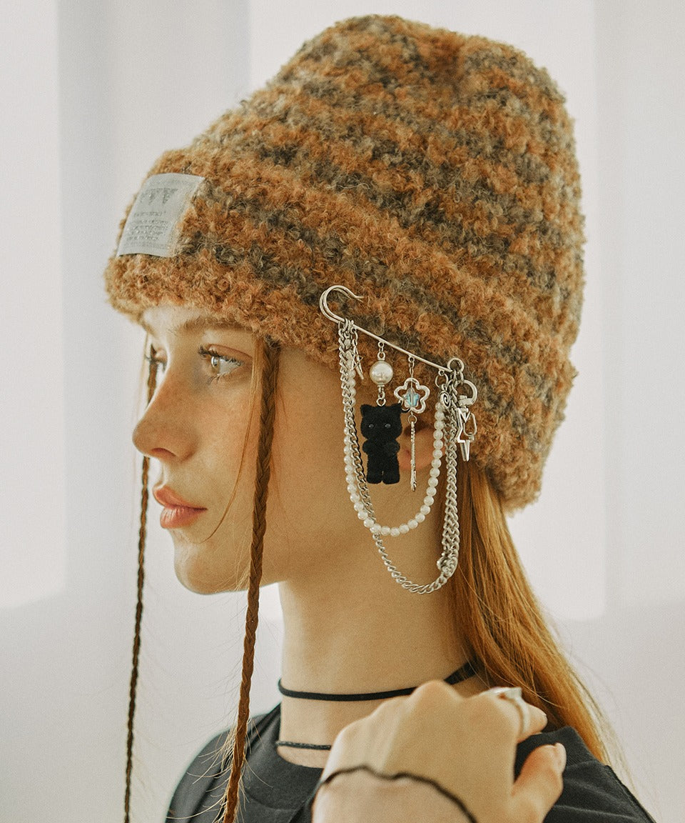 vvv Logo Stripe Mix Beanie / Orange