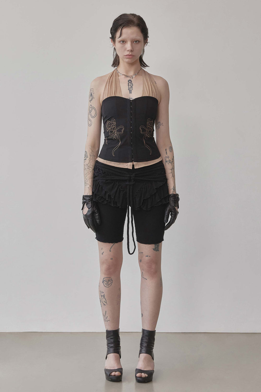 Farm Corset Halter Top Black/Skin