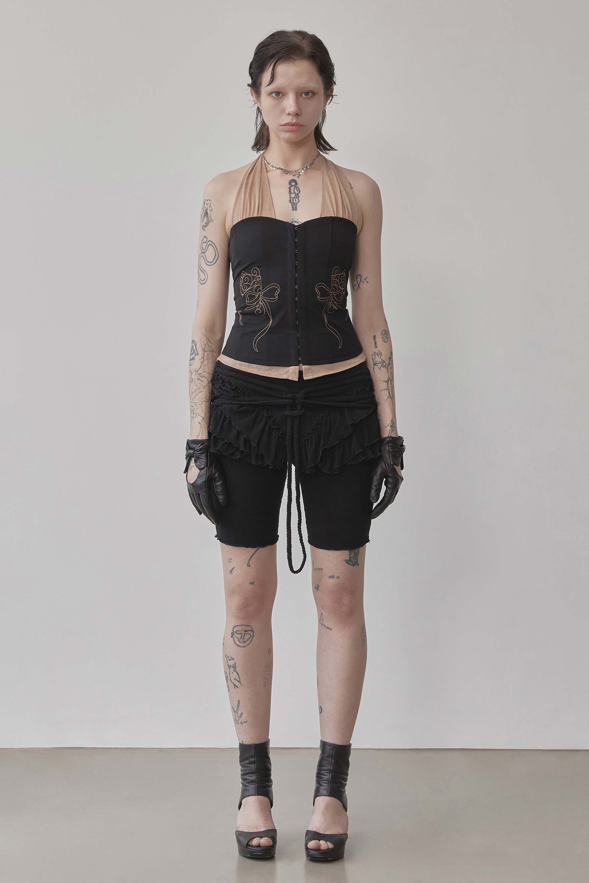 Farm Corset Halter Top Black/Skin